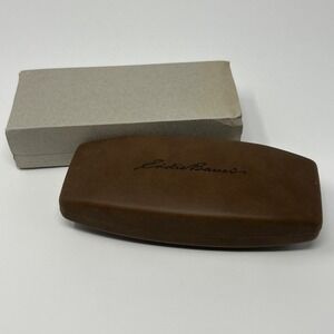 NEW Eddie Bauer Faux Brown Leather Clamshell Hard Case w/ Cleaning Cloth